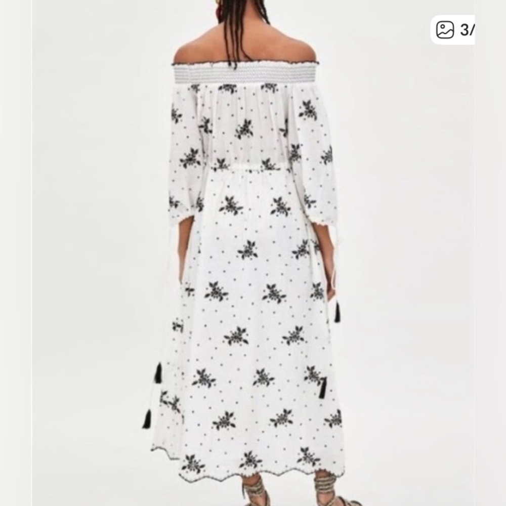 Zara White Off-Shoulder Floral Maxi Dress